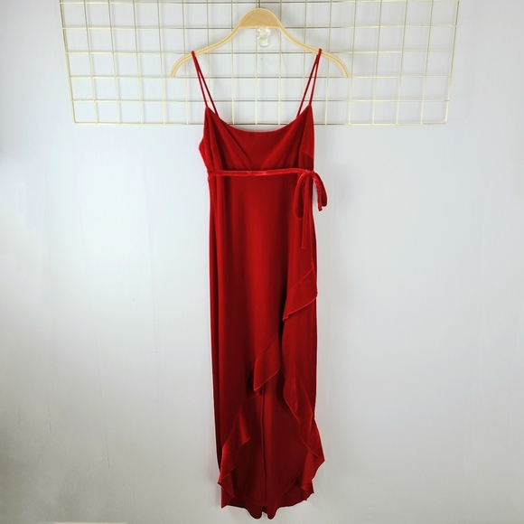Frederick's of Hollywood 90s Vintage Velvet Asymmetric Romantic USA Ruffle Dress - Picture 2 of 11